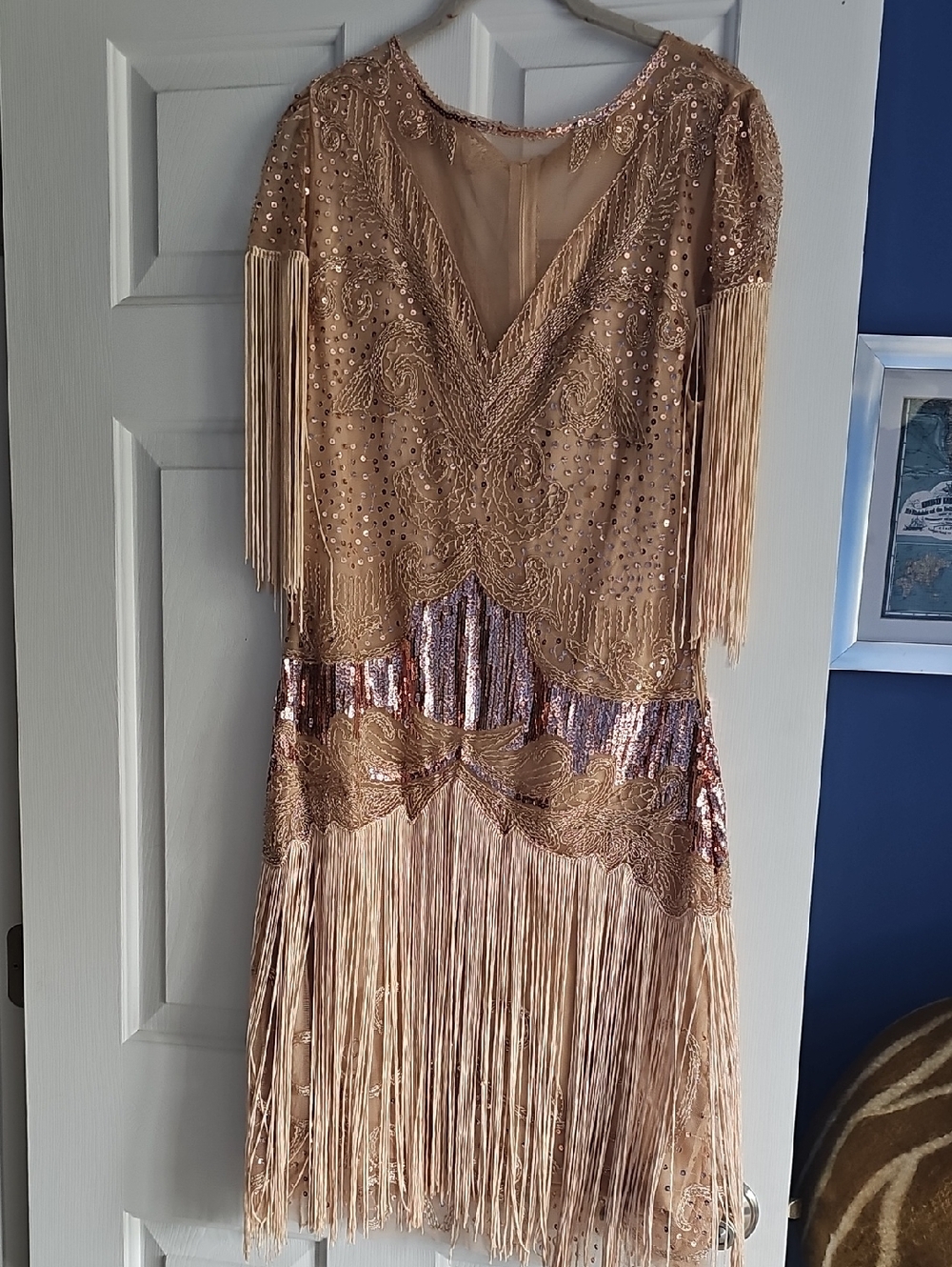 Gatsby XL Rose Gold Flapper Sequin Dress and Headpiece NWT Dress